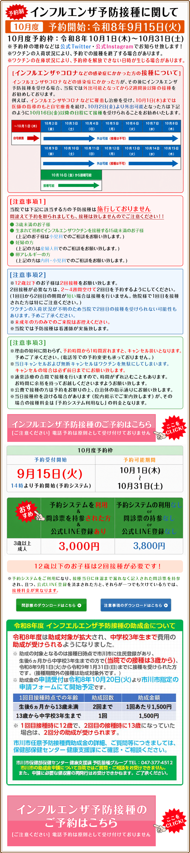 インフルエンザ予防接種に関して